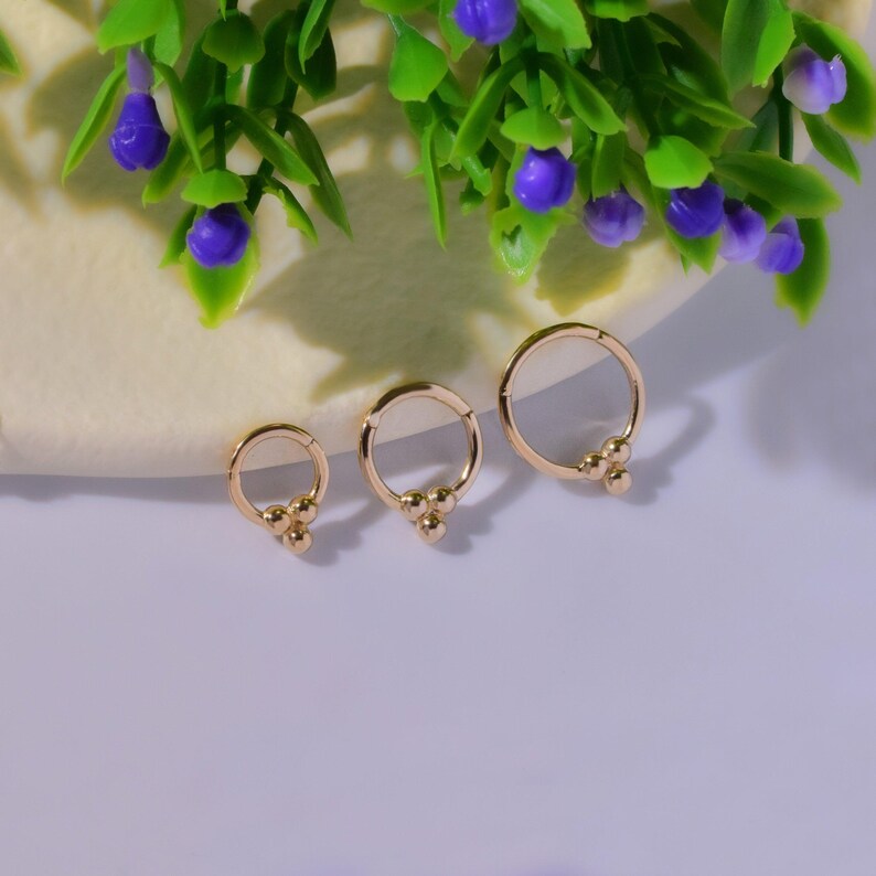 14K Gold Beaded Septum Hoop 16G