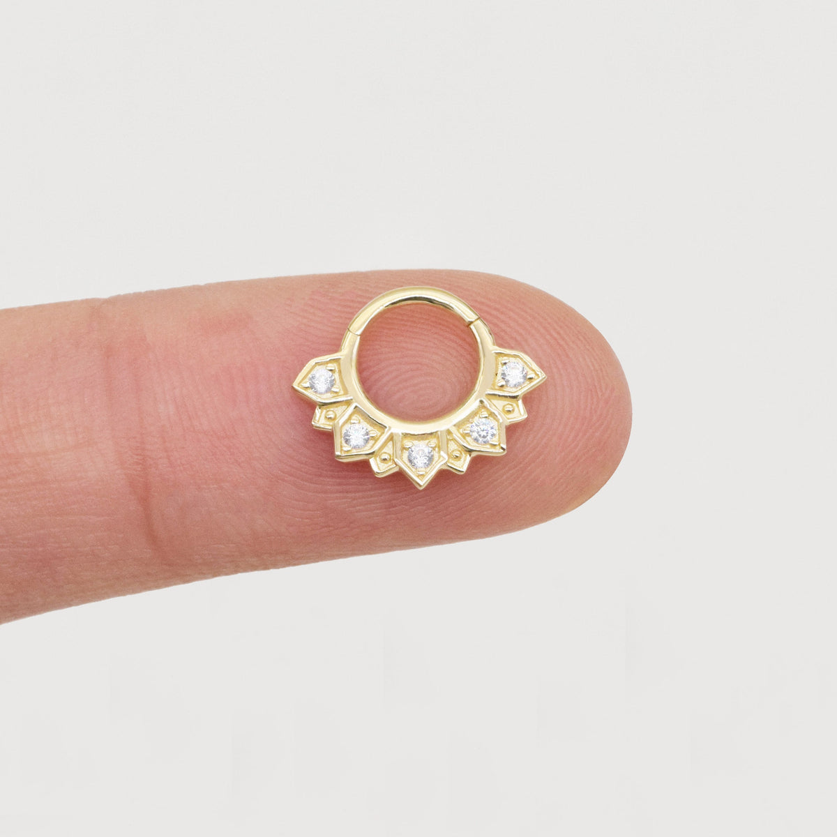 14K Solid Gold Sparkling Sunflower Petals Clicker Hoop