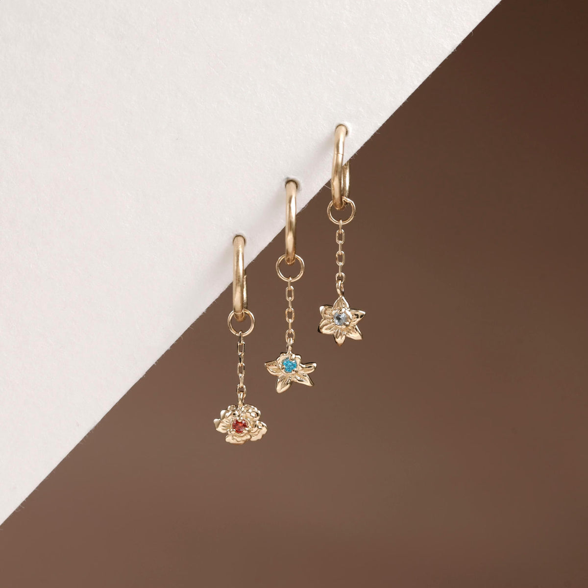 14K Solid Gold Birth Flower Charm Dangle
