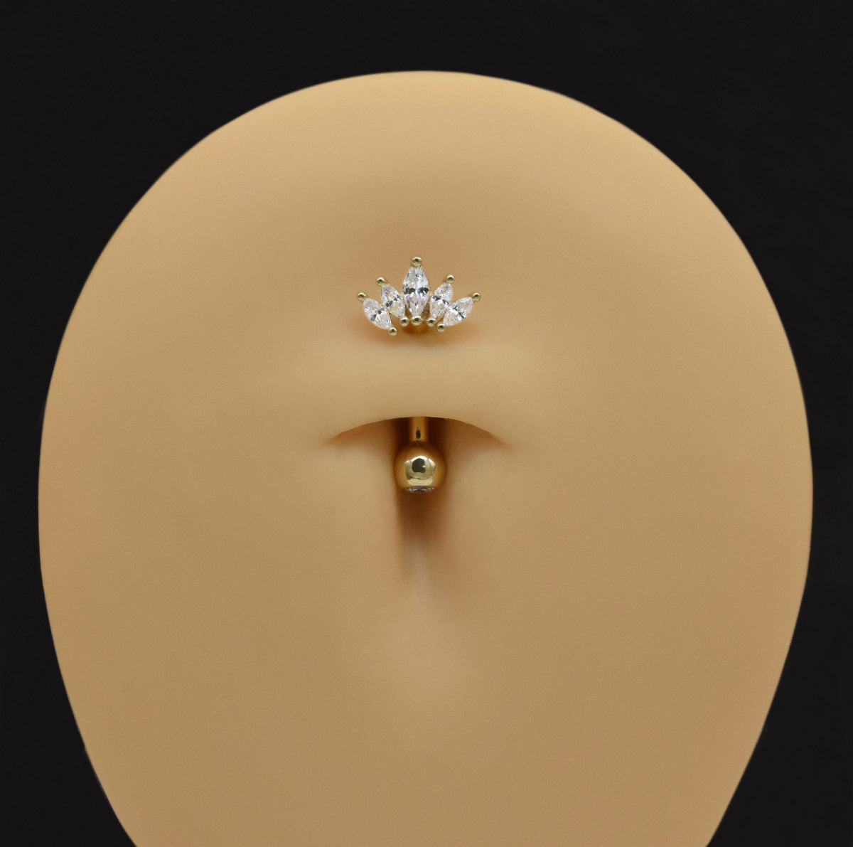 14K Solid Gold Cubic Zirconia Tiara Navel Ring