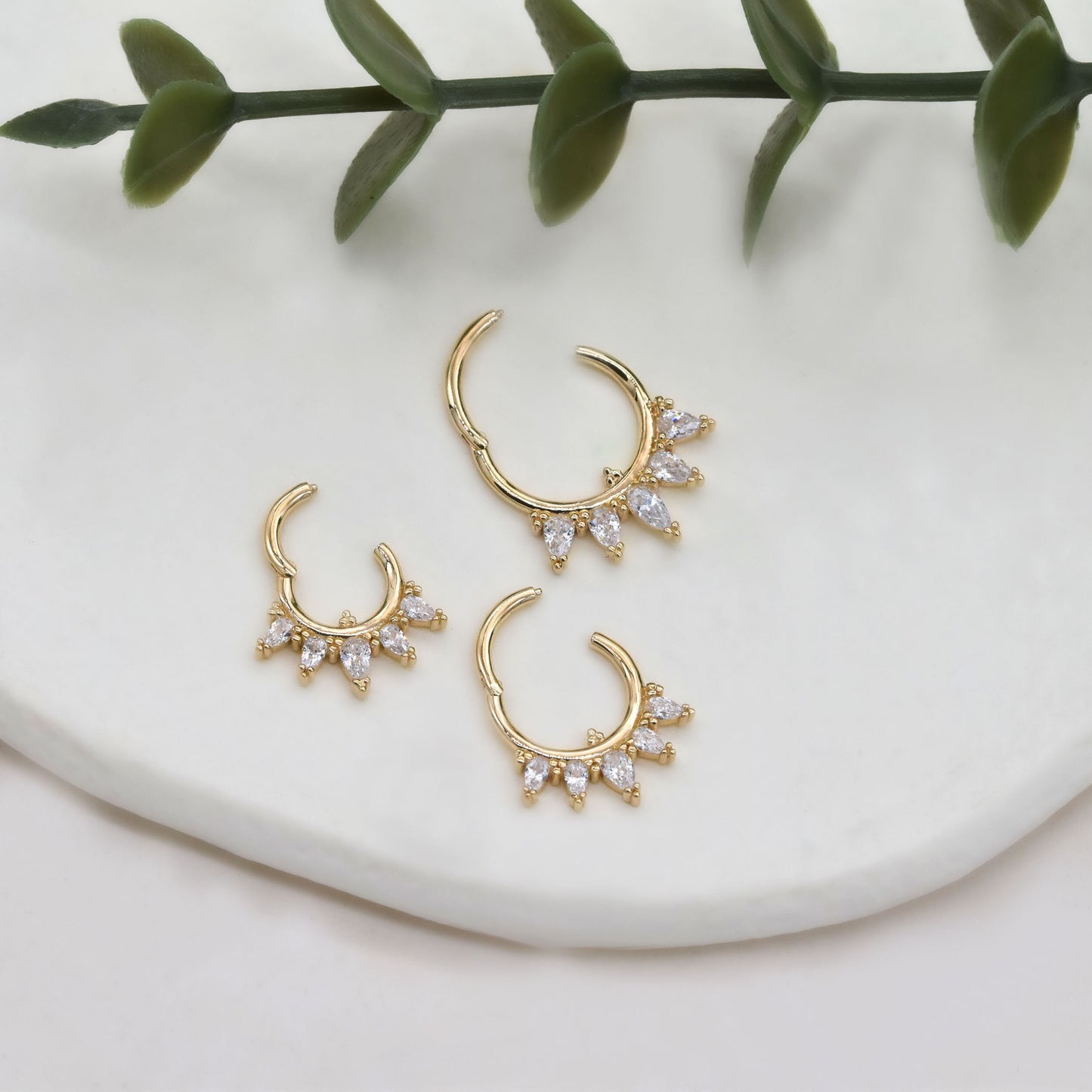 14K Solid Gold Marquise Clicker Septum Daith Hoop Nose Ring 16G