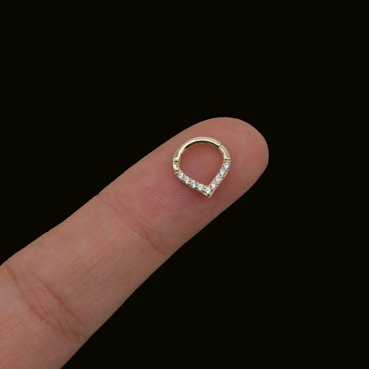 14K Solid Gold Sparkling V-Shaped Clicker Hoop