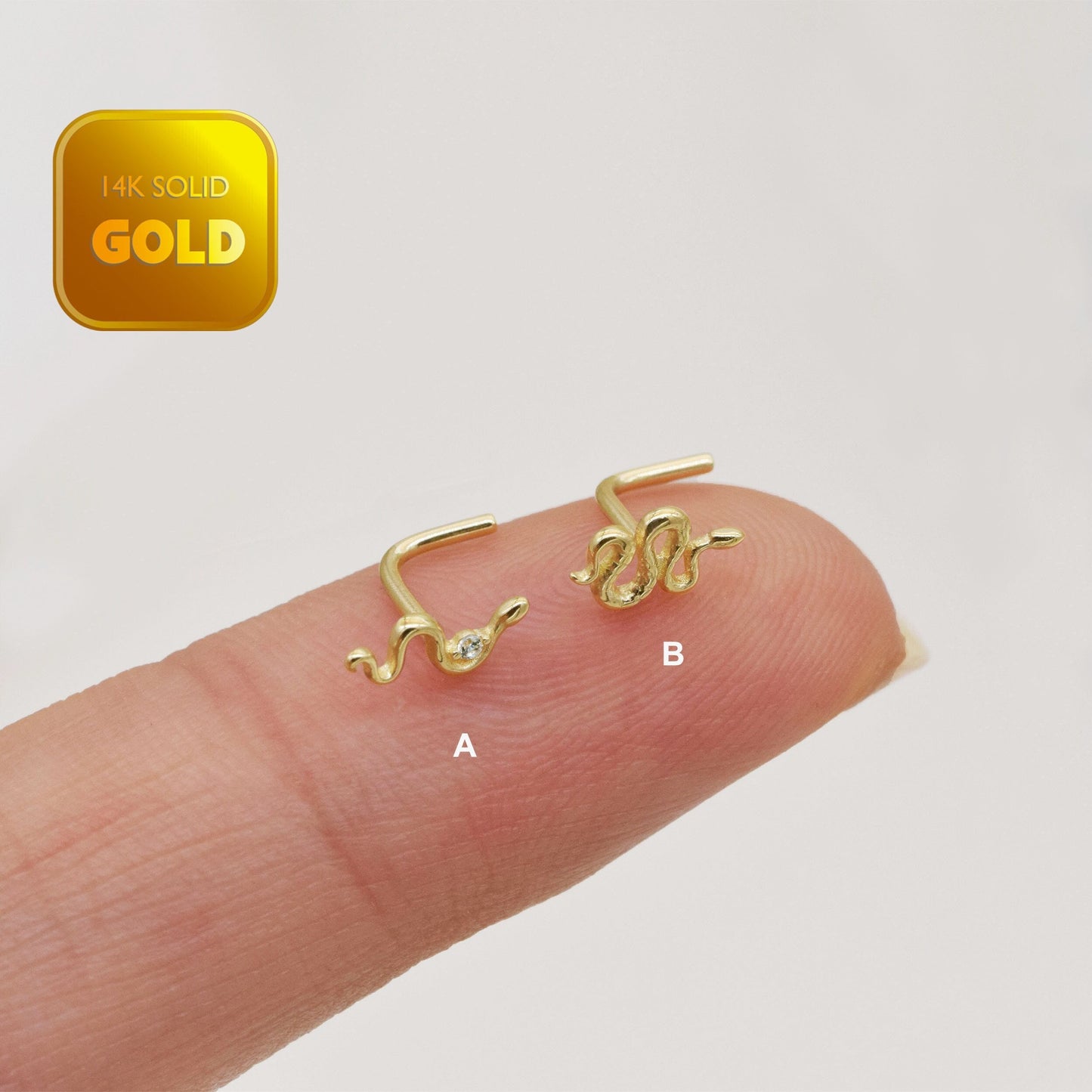 14K Solid Gold Snake Nose Ring L Shape 20g
