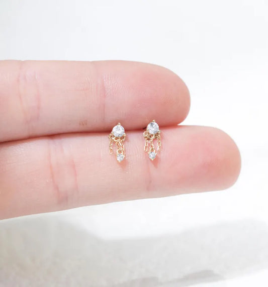 14K Gold Double Chain Cartilage Earring