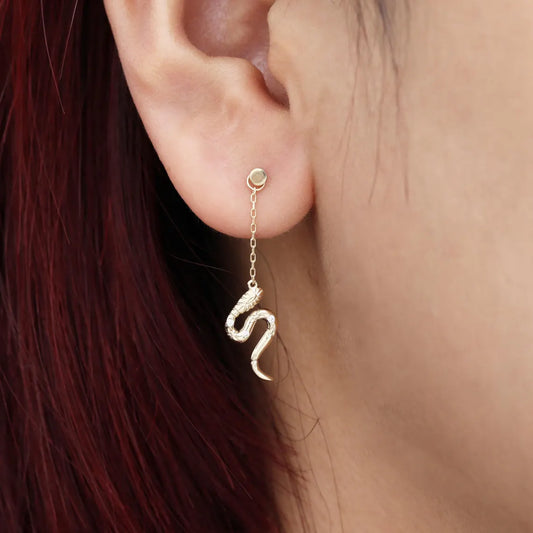 14K Gold Dangle Snake Chain Helix Earring