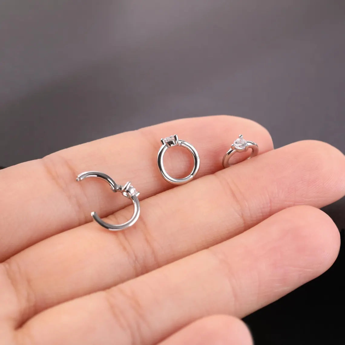 14K Solid Gold Solitaire Clicker Hoop
