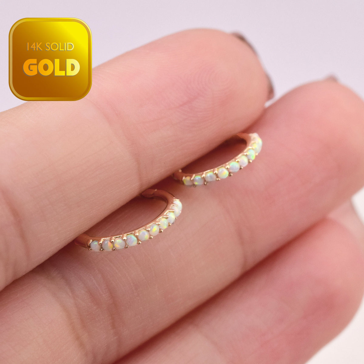 14K Solid Gold Opal Hoop