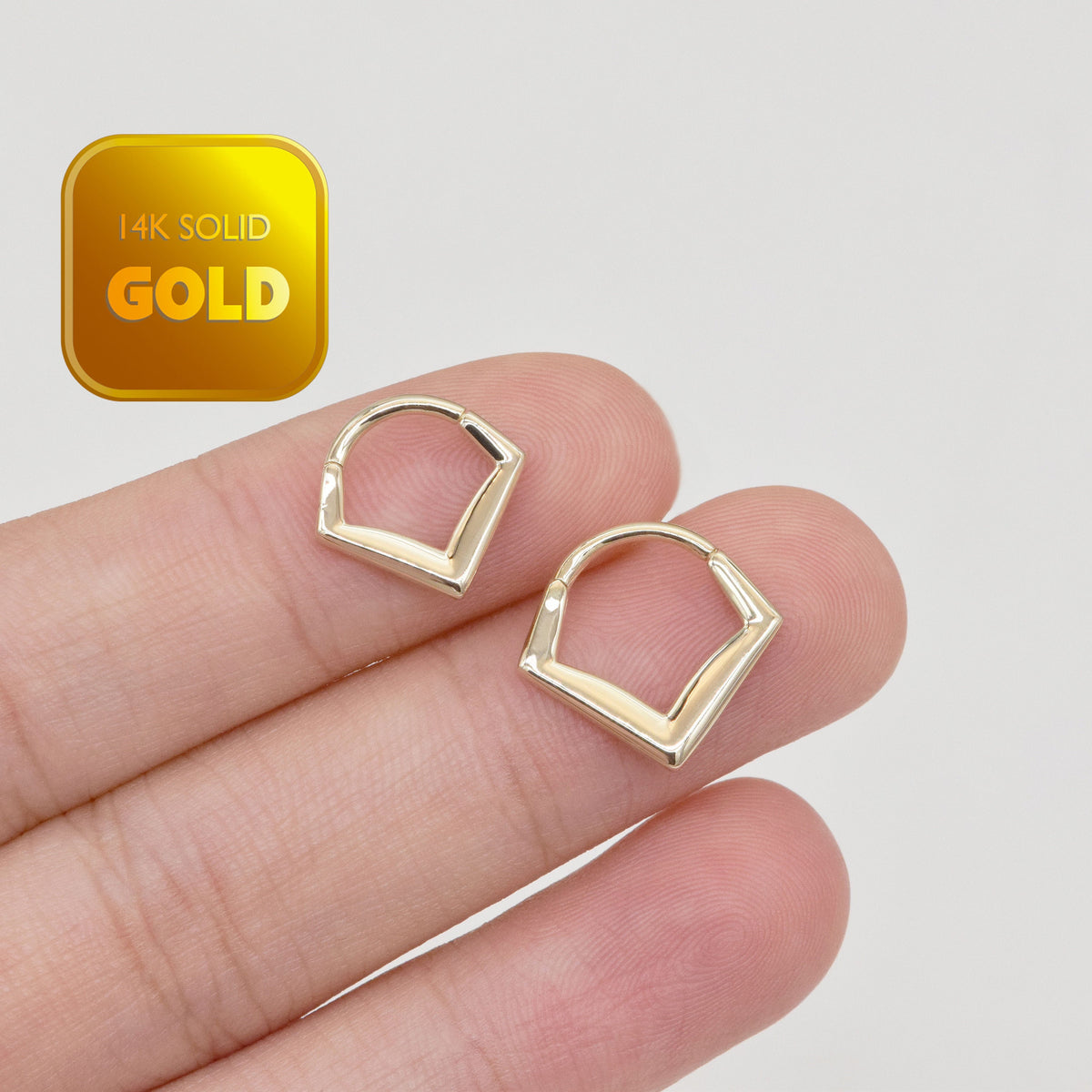 14K Solid Gold Glossy V-Shaped Clicker Hoop