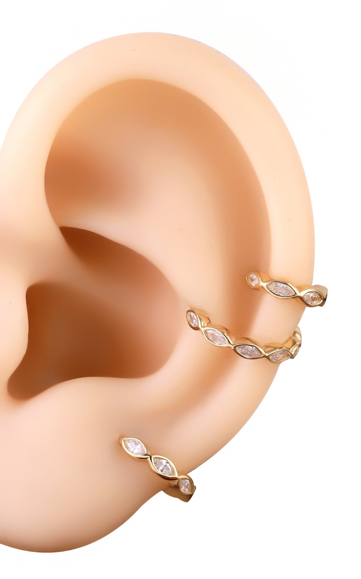 14K Solid Gold Marquise Row Clicker Hoop