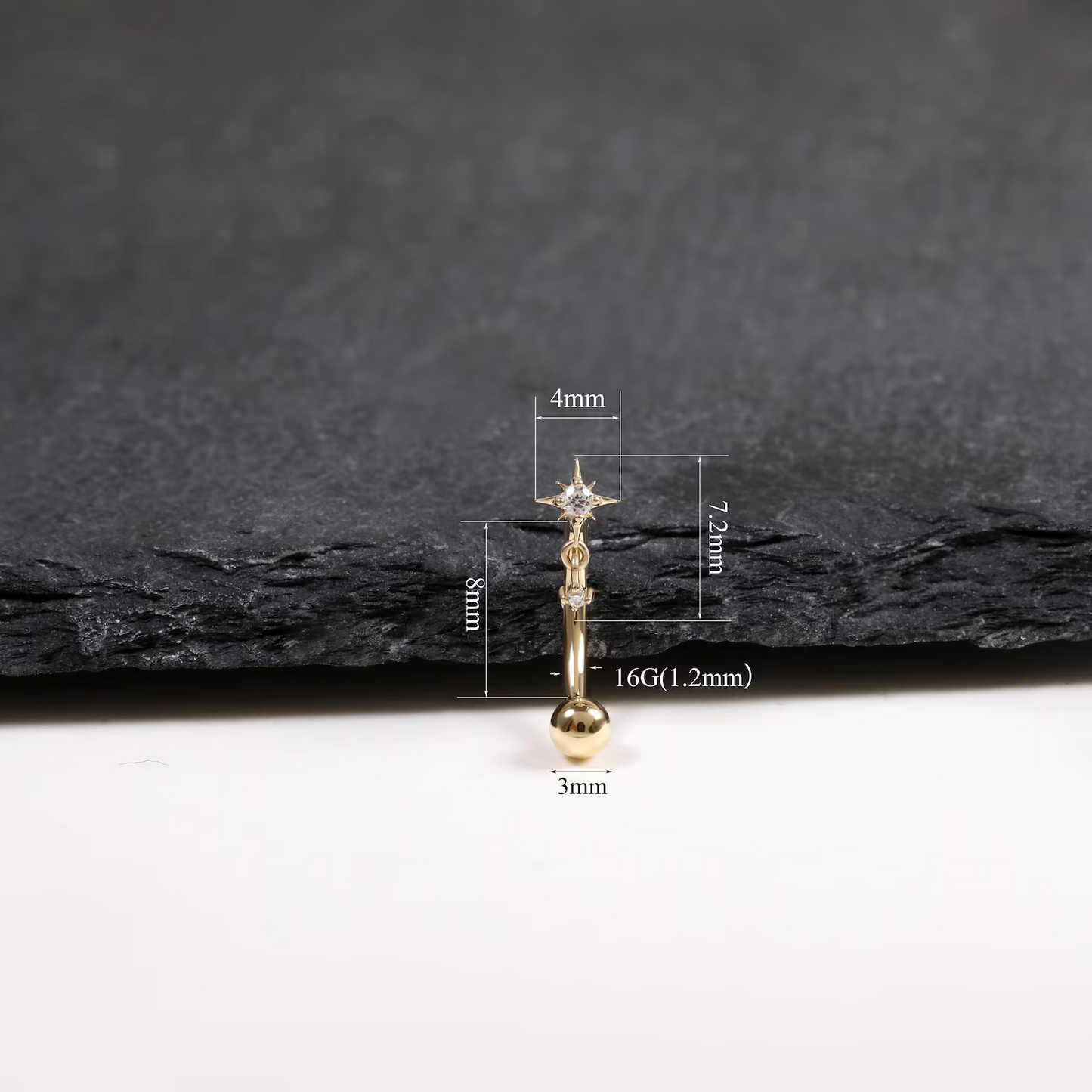 14K Solid Gold Starburst Dangle Rook Piercing