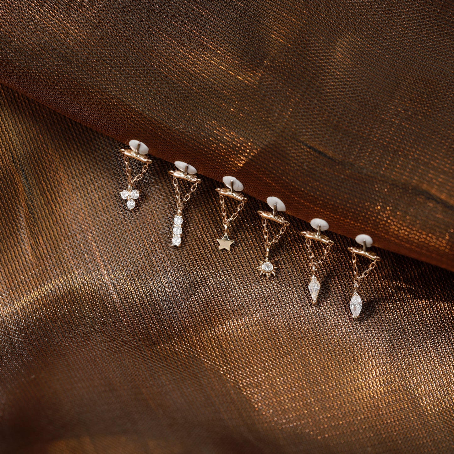 14k Solid Gold Vertical Helix Earring Studs