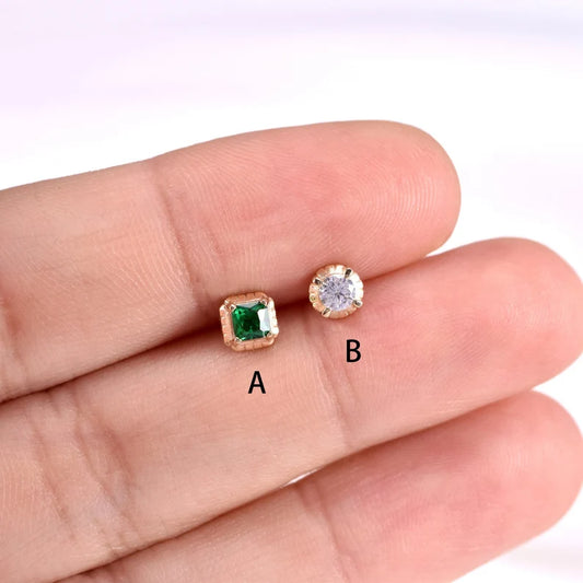 14K Gold Emerald Square Stud