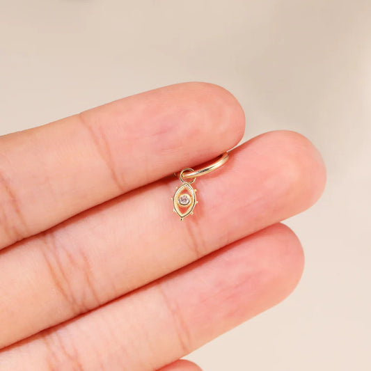 14K Gold Tiny Eye-Shaped Cartilage Hoop