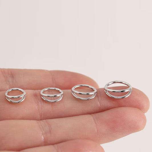 14K White Gold Double Row Hinged Hoop 16g