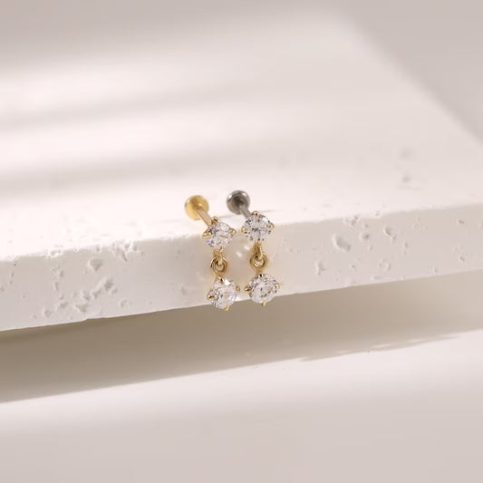 14K Gold CZ Dangle Cartilage Stud Earring