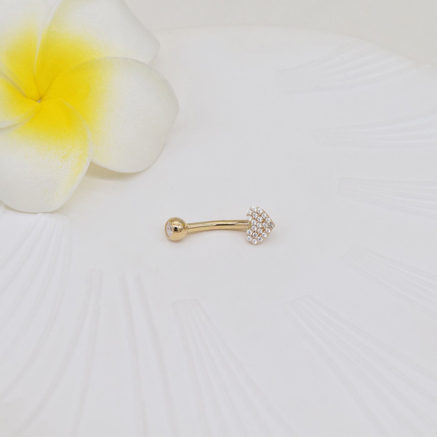 14k Solid Gold Heart Shape Belly Button Ring Heart Navel Piercing Cz Stone Threaded Navel Gold Belly Ring Barbell Piercing Jewelry 14g