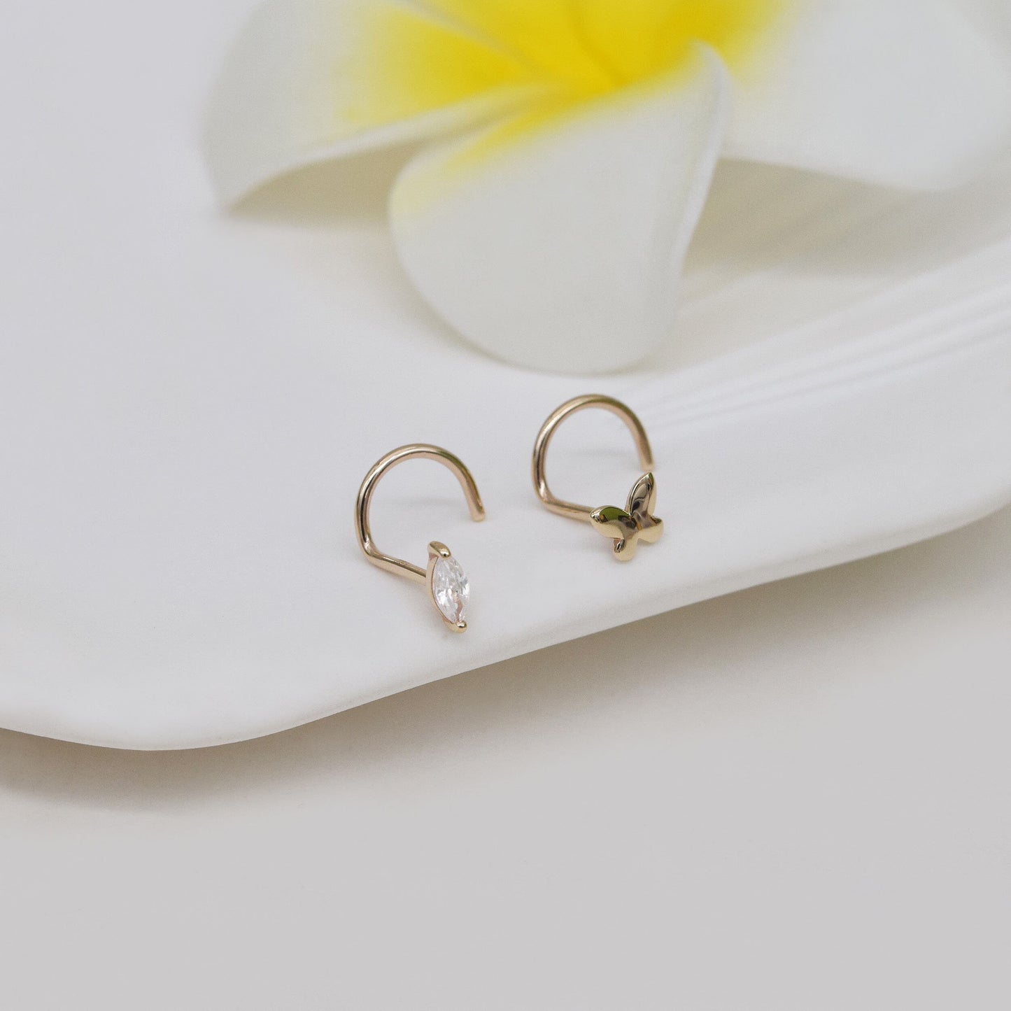 14k Solid Gold Butterfly Nose Ring Marquise Nose Stud Tiny Butterfly Screw Back Nose Stud MQ Dimond Nose Piercings Jewelry Gift For Her 20g