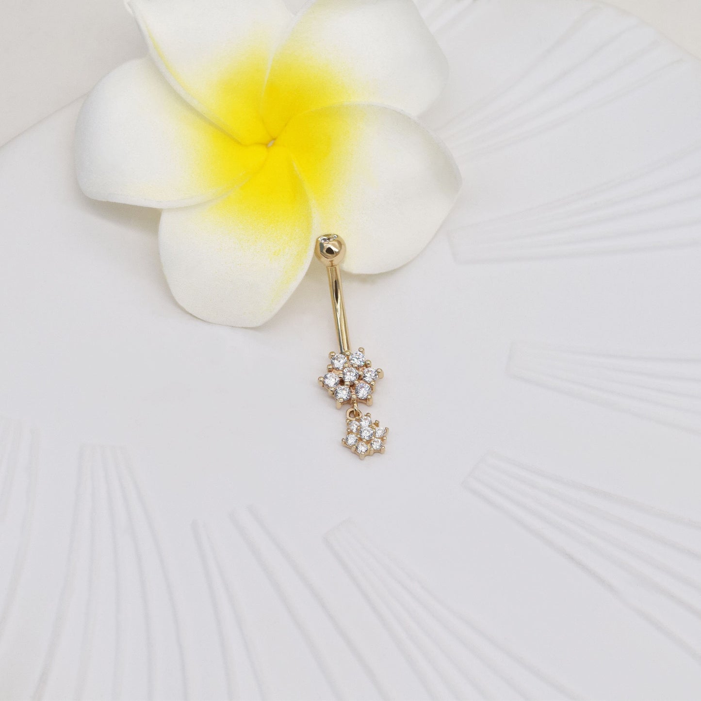 14k Solid Gold Dangle Flower Belly Button Ring Snowflake Navel Piercing Threaded Navel Belly Ring Barbell Piercing Jewelry Gift For Her 14g