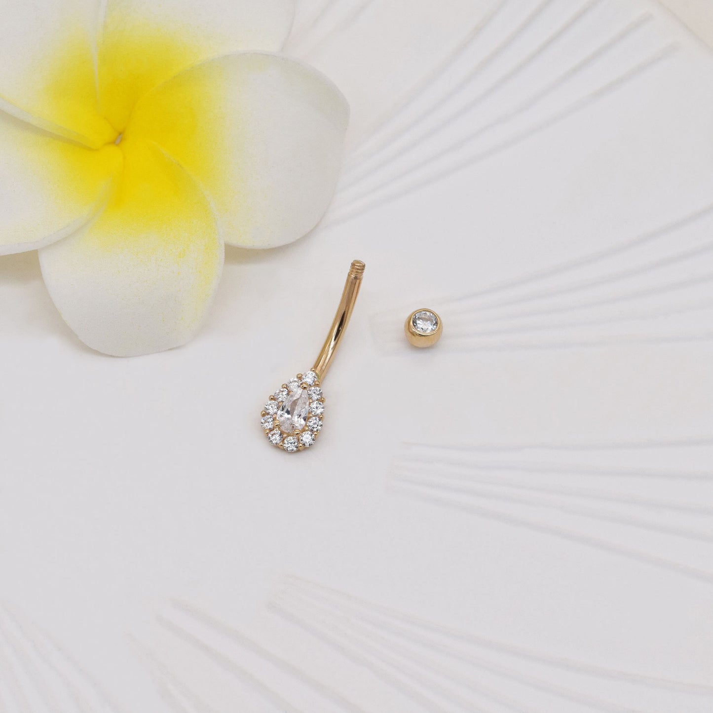 14k Solid Gold Belly Button Ring Teardrop Navel Piercing Curved Barbell Belly Ring Floating Navel Piercing Jewelry Gift For Her 14g