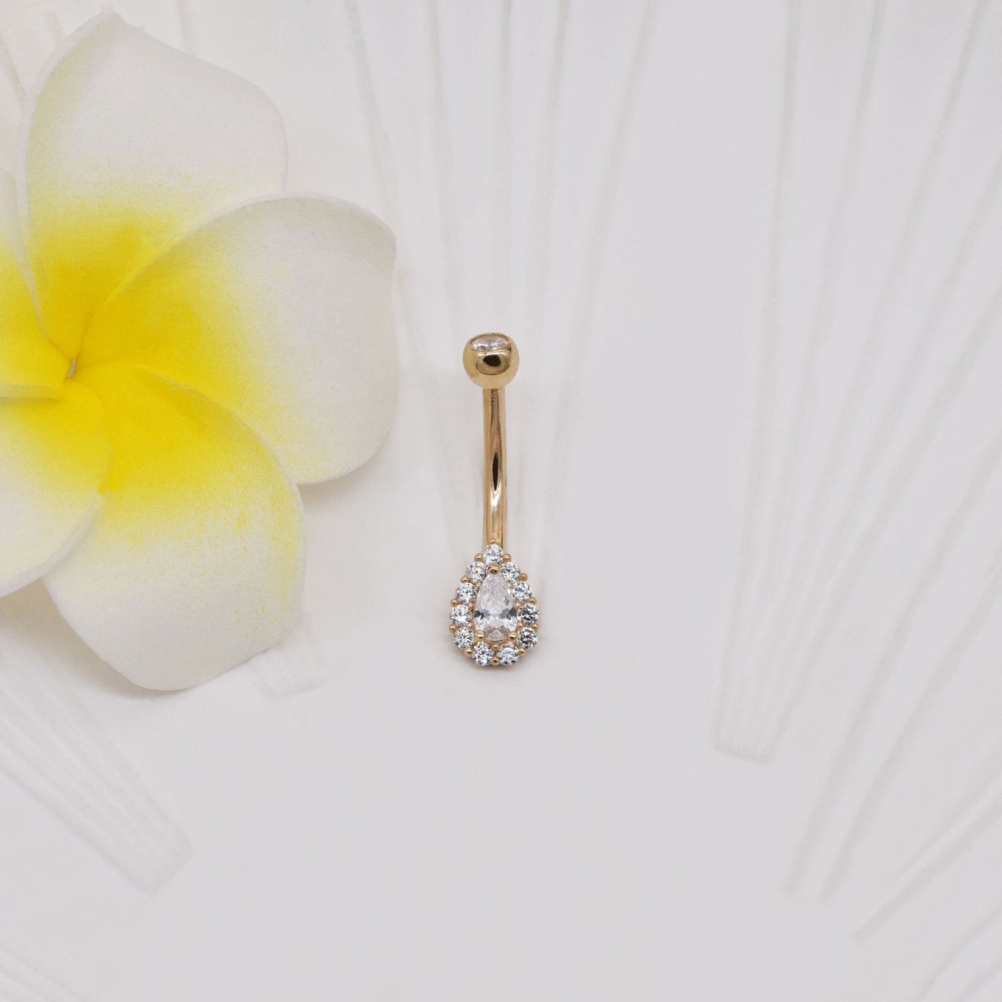 14k Solid Gold Belly Button Ring Teardrop Navel Piercing Curved Barbell Belly Ring Floating Navel Piercing Jewelry Gift For Her 14g