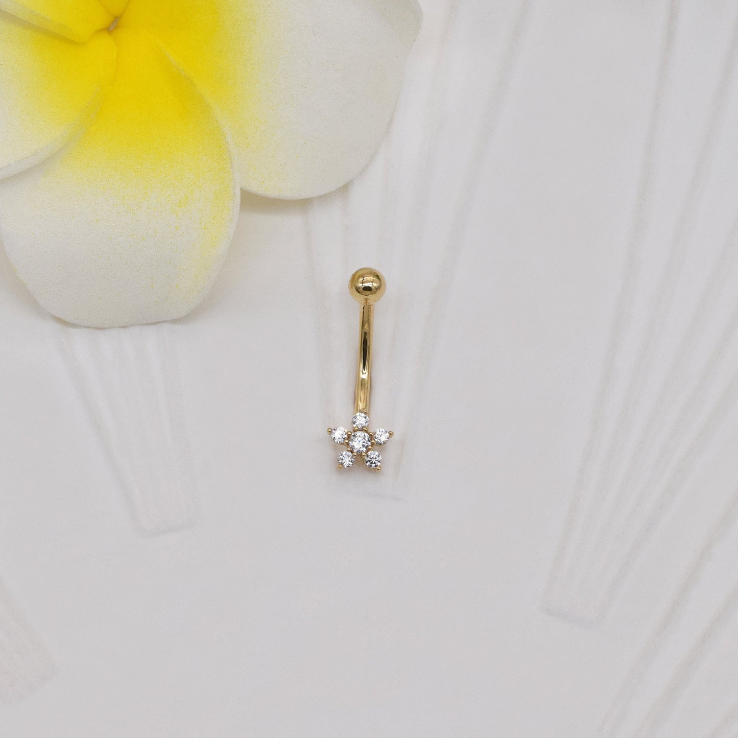 14k Solid Gold Flower Rook Earring Gold Rook Piercing Eyebrow Ring Barbell Belly Button Flower Ring Navel Ring Gift For Her 16g Gfit For Her