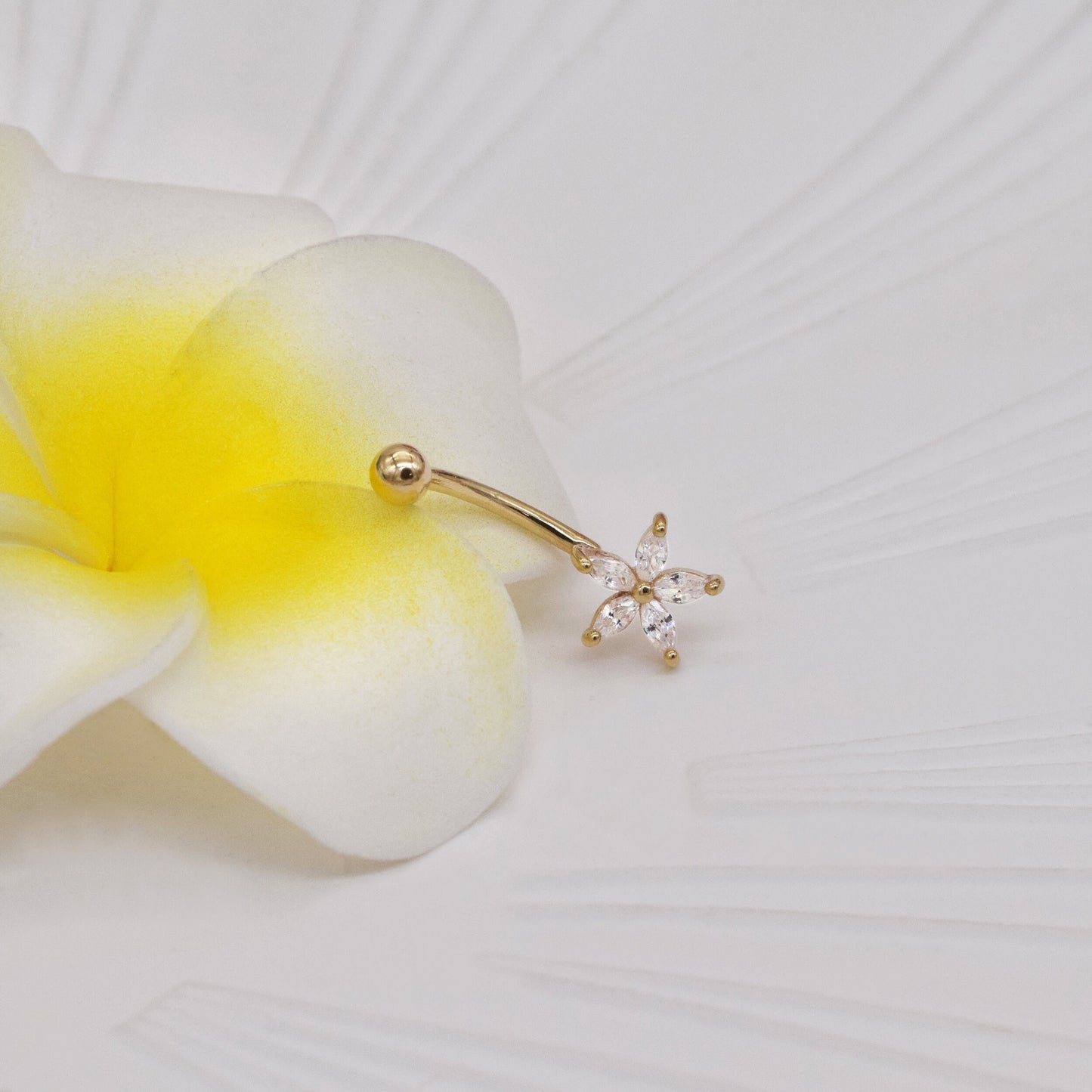 14k Solid Gold Flower Rook Earring Five Petals Earring Piercing Gold Navel Piercing CZ Belly Button Ring Navel Ring Gift For Her 16g