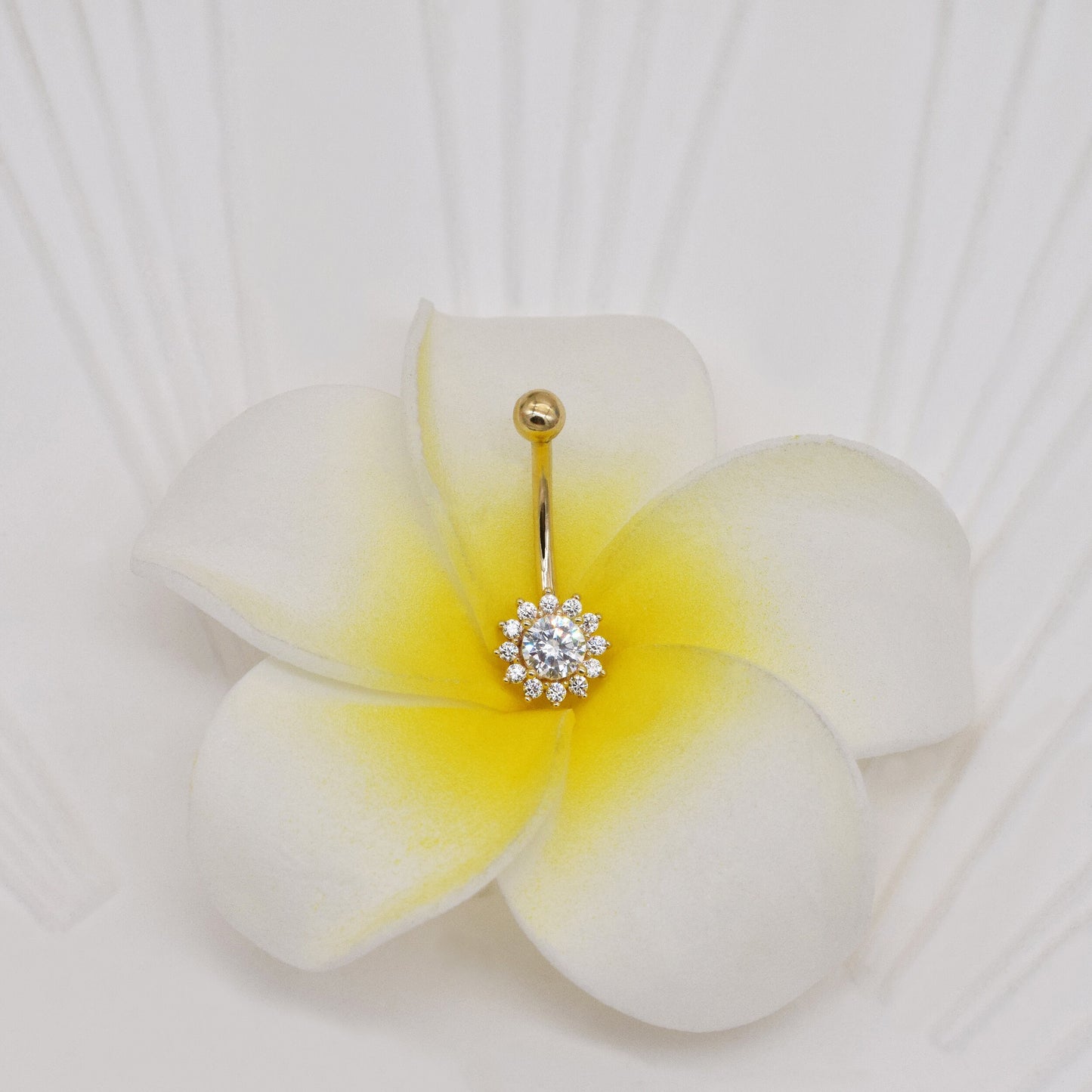 14k Solid Gold Flower Rook Piercing Curved Barbell Sunflower Navel Ring Cluster Belly Button Ring Dainty Rook Earring Gift For Her 16g