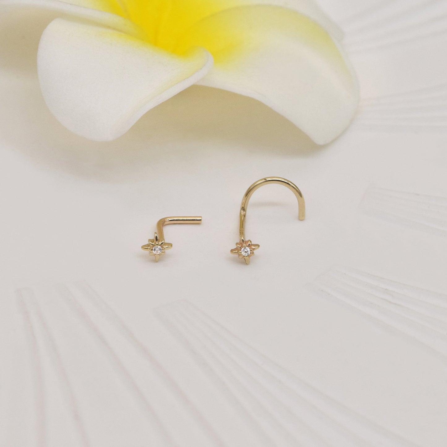 14k Solid Gold Star Nose Stud Star Nose Ring Nose Stud Screw Back L Shape Back Nose Ring Tiny Dainty Nose Stud gift for her 20g