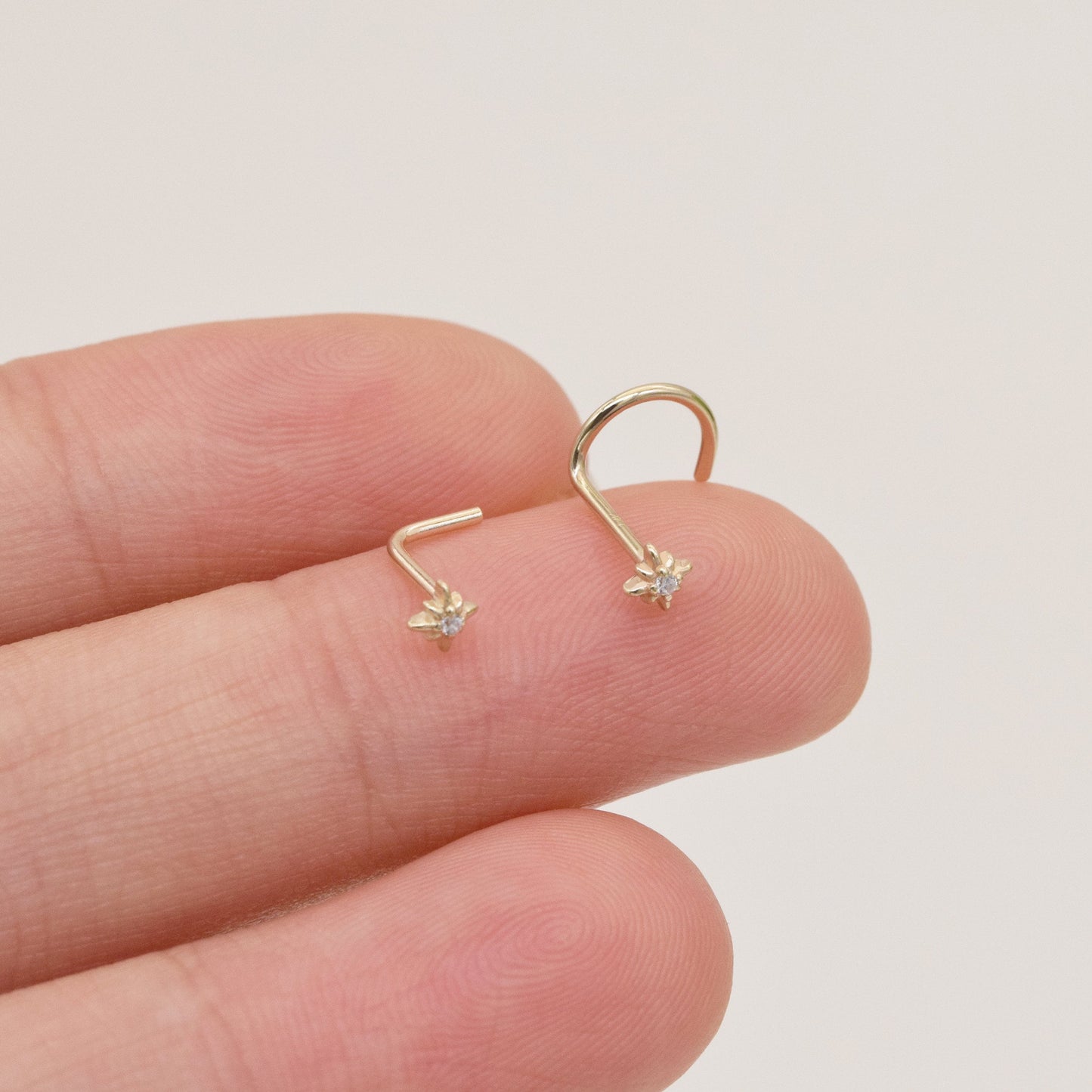 14k Solid Gold Star Nose Stud Star Nose Ring Nose Stud Screw Back L Shape Back Nose Ring Tiny Dainty Nose Stud gift for her 20g