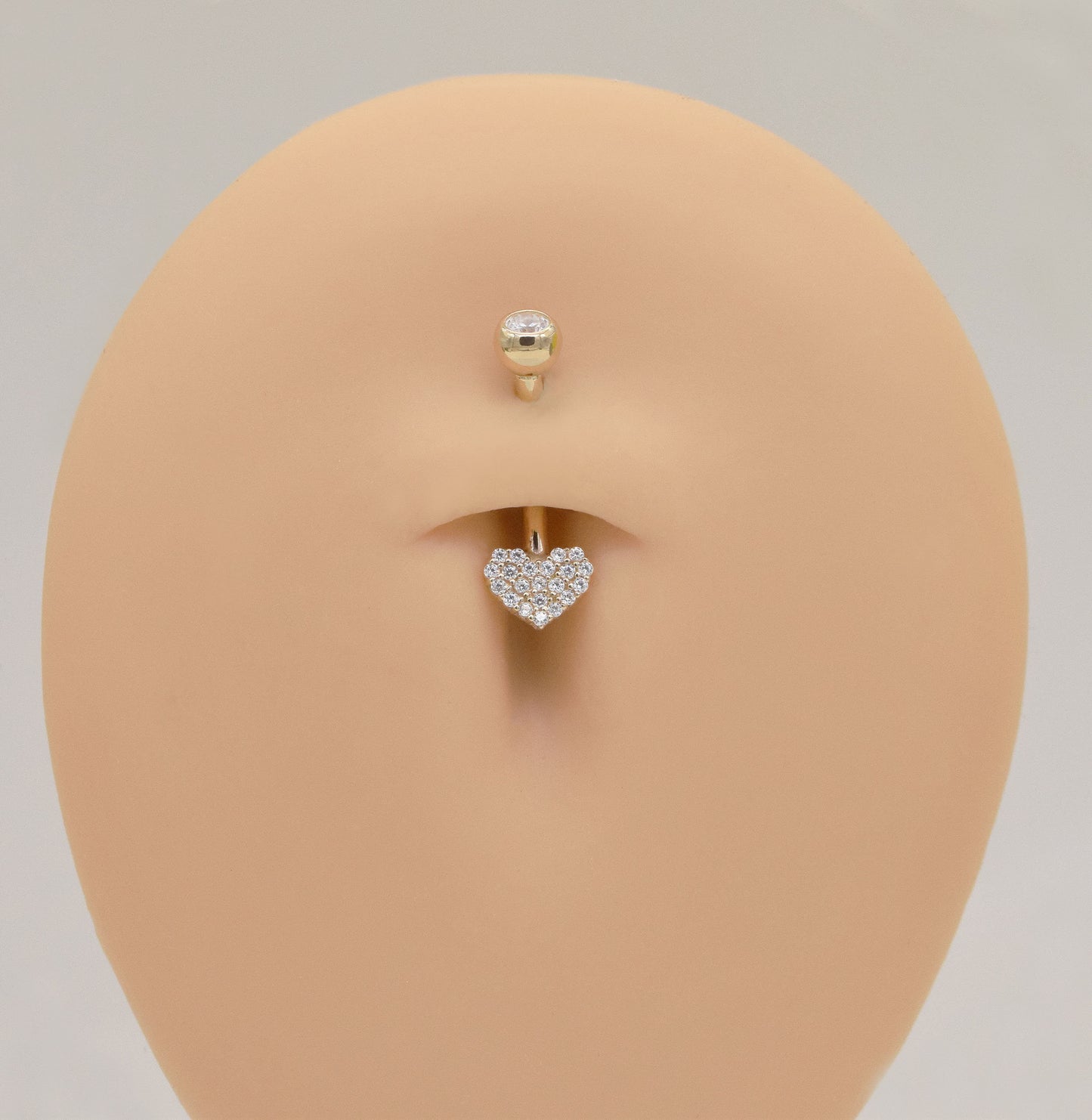 14k Solid Gold Heart Shape Belly Button Ring Heart Navel Piercing Cz Stone Threaded Navel Gold Belly Ring Barbell Piercing Jewelry 14g