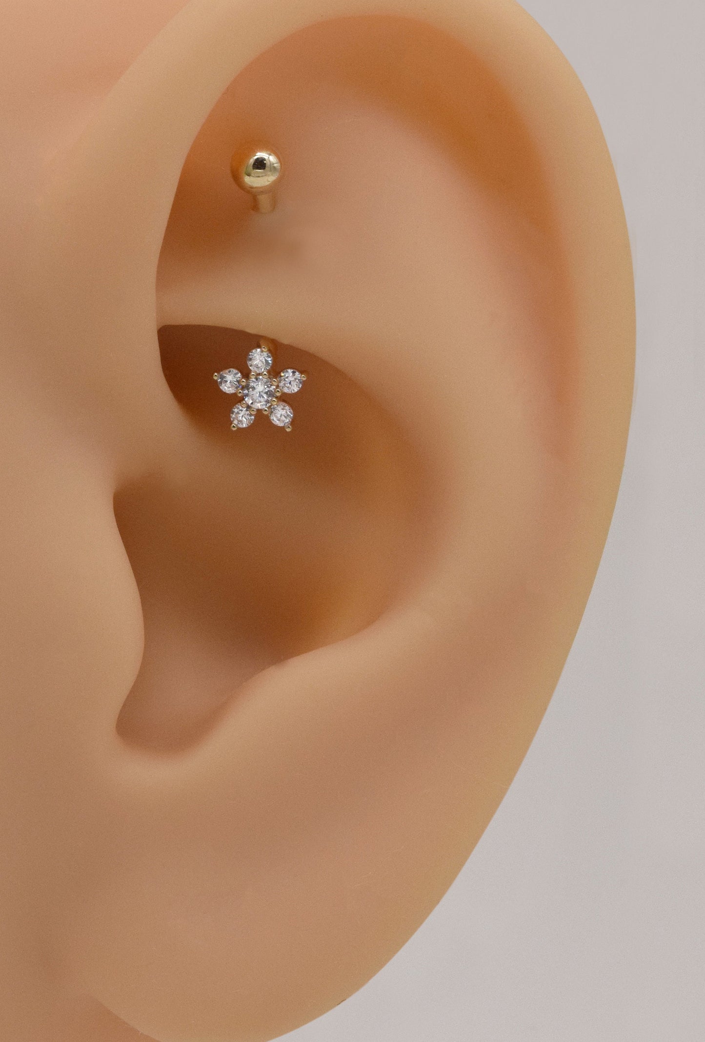 14k Solid Gold Flower Rook Earring Gold Rook Piercing Eyebrow Ring Barbell Belly Button Flower Ring Navel Ring Gift For Her 16g Gfit For Her