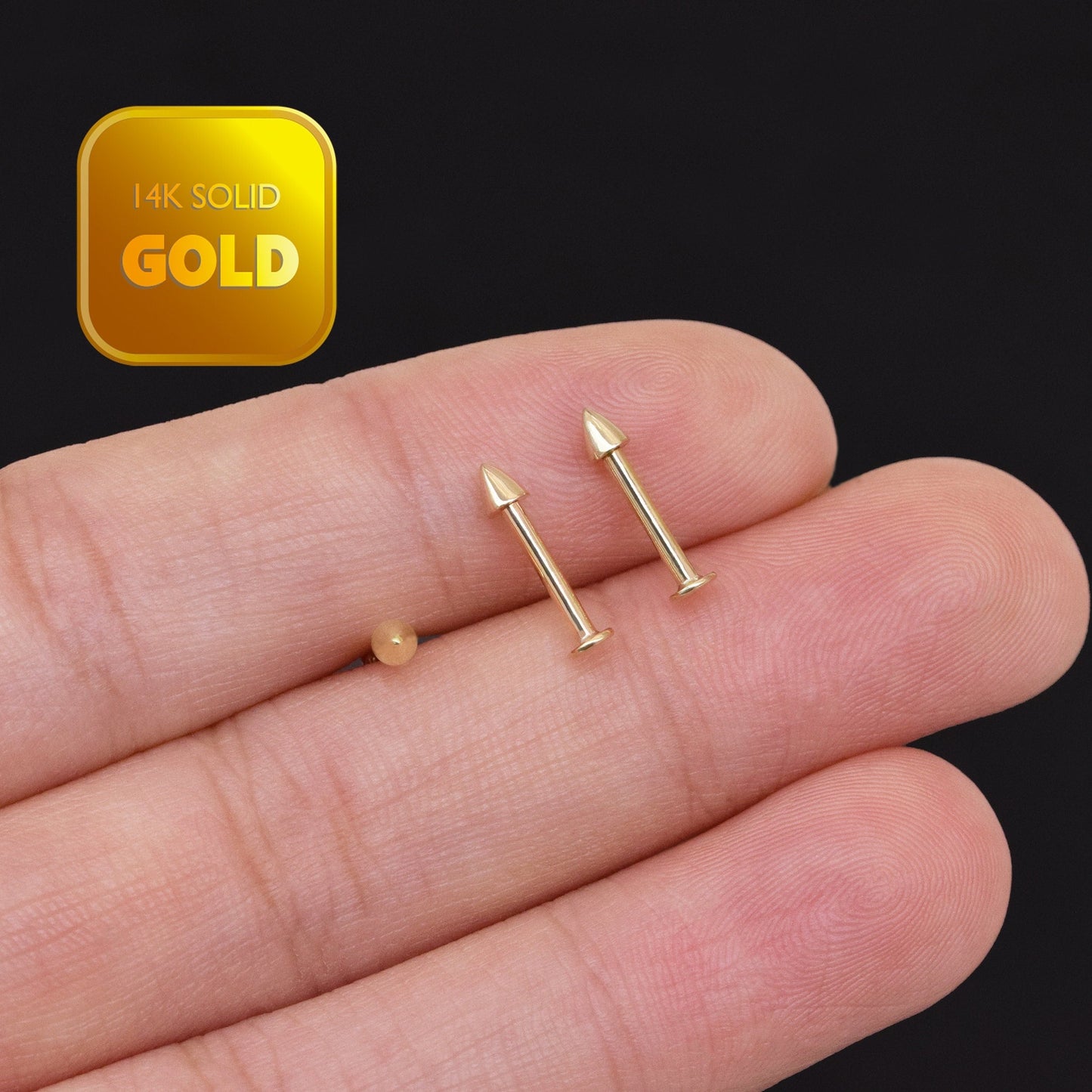 14k Solid Gold Spike Rook Piercing Eyebrow Piercing Daith Helix Tragus Conch Piercing Internally Threaded Piercing Jewelry 16g