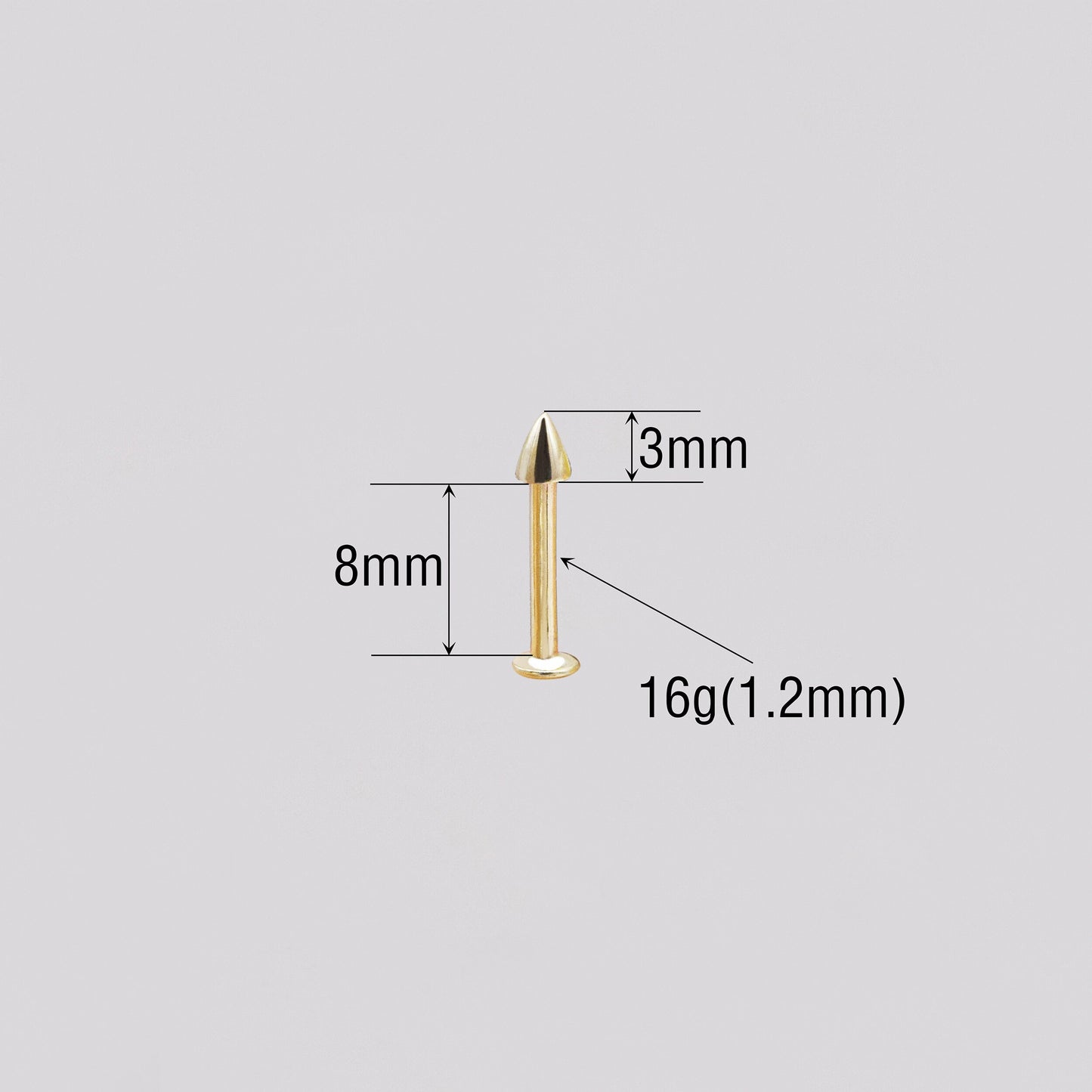 14k Solid Gold Spike Rook Piercing Eyebrow Piercing Daith Helix Tragus Conch Piercing Internally Threaded Piercing Jewelry 16g