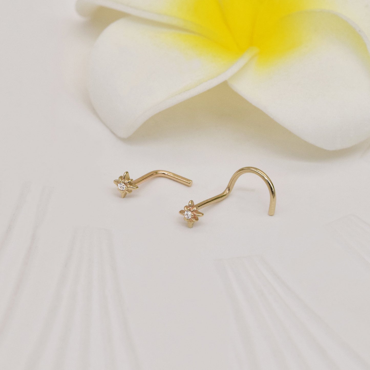 14k Solid Gold Star Nose Stud Star Nose Ring Nose Stud Screw Back L Shape Back Nose Ring Tiny Dainty Nose Stud gift for her 20g