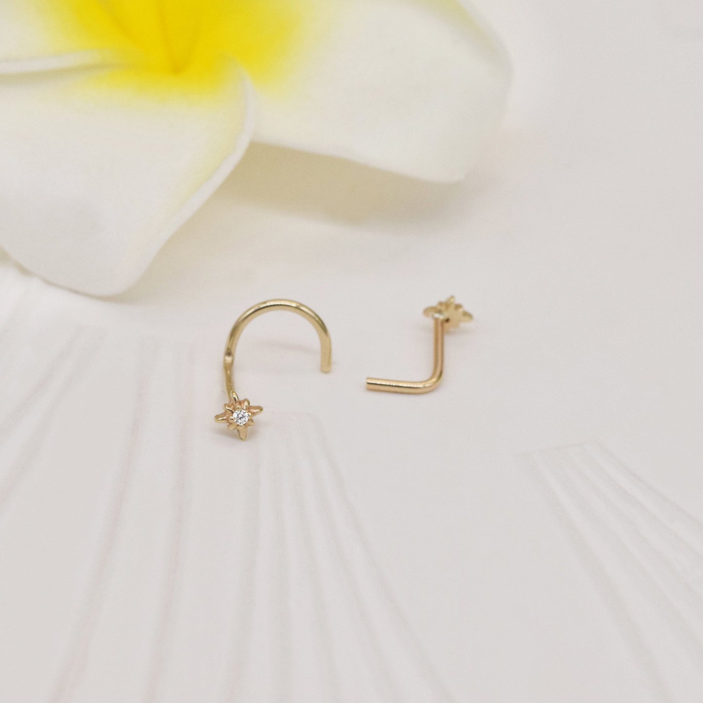 14k Solid Gold Star Nose Stud Star Nose Ring Nose Stud Screw Back L Shape Back Nose Ring Tiny Dainty Nose Stud gift for her 20g