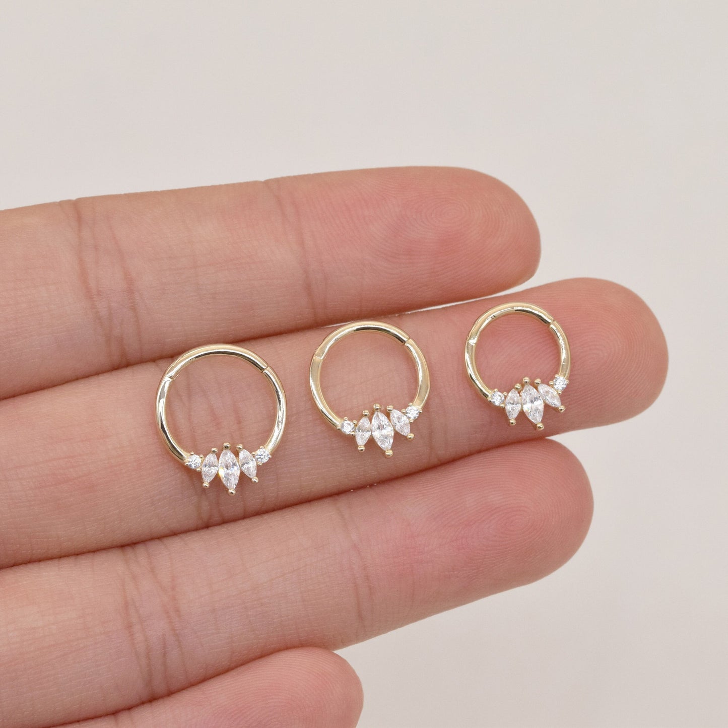 14k Solid Gold Marquise Septum Hoop Ring Daith Clicker Tragus Stud Helix Earring Dainty Cartilage Earrings Conch Body Piercing Jewelry 16g