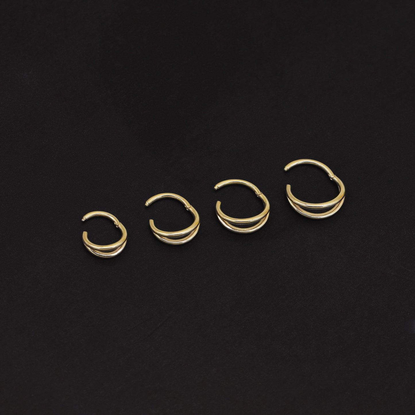 14k Solid Gold Double Row Hinged Hoop Danity Cartilage Ring Nose Ring Daith Conch Helix Gold Piercing Double Row Septum Jewelry 16g