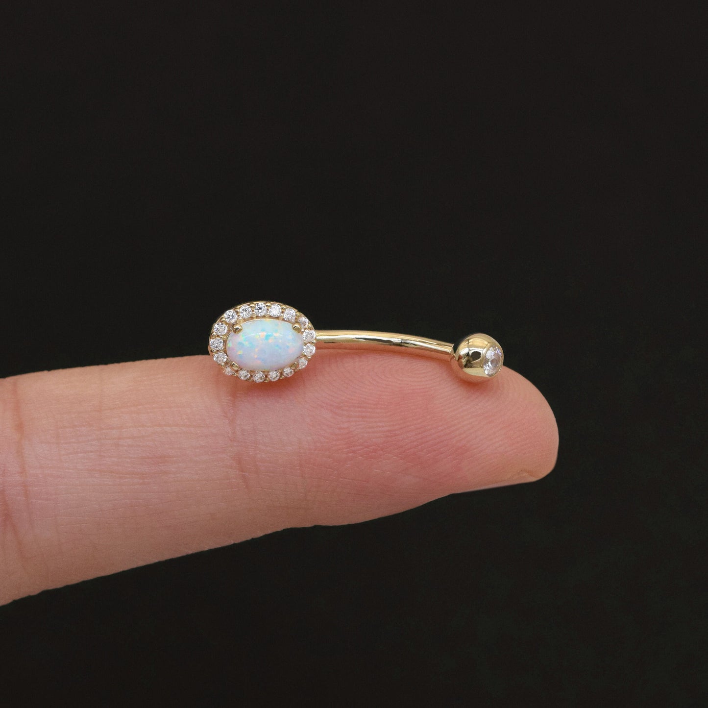 14k Solid Gold Oval Opal Belly Button Ring Opal Navel Piercing Classic Oval Opal Threaded Belly Ring Diamond Barbell Piercing Jewelry 14g