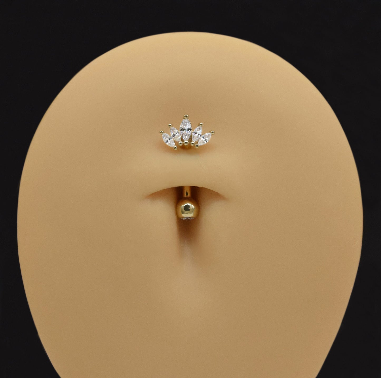 14k Solid Gold Cz Crown Belly Button Ring Tiara Gold Belly Ring Floating Navel Ring Marquise Belly Ring Crown Navel Ring Belly Piercing 14g