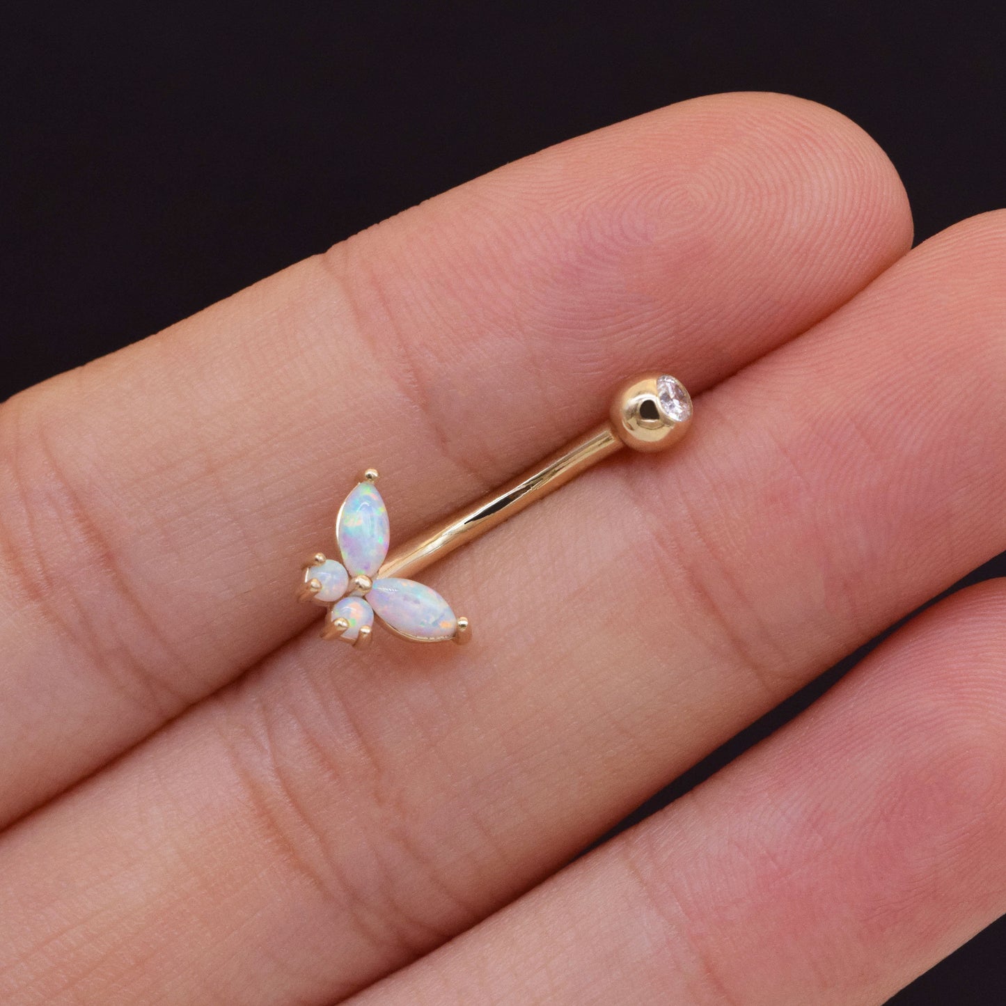 14k Solid Gold Butterfly Belly Button Ring Dainty Opal Navel Piercing Threaded navel Belly Ring Opal Belly Piercing Jewelry 14g