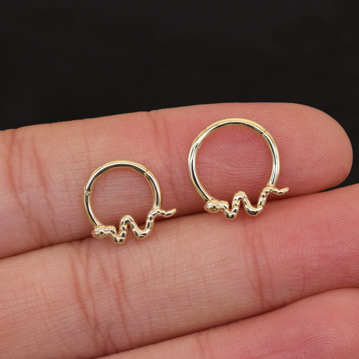 14K Solid Gold Snake Septum Ring Huggie Earring Snake Clicker Hoop Nose Ring Gold Daith Earrings Snake Rook Earring Gift For Her 16g