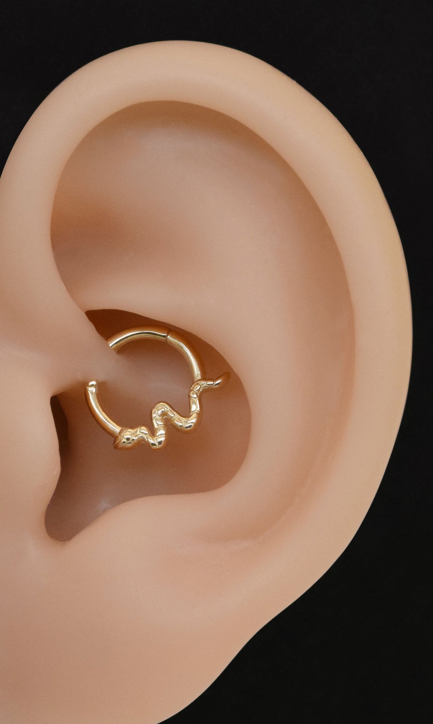 14K Solid Gold Snake Septum Ring Huggie Earring Snake Clicker Hoop Nose Ring Gold Daith Earrings Snake Rook Earring Gift For Her 16g