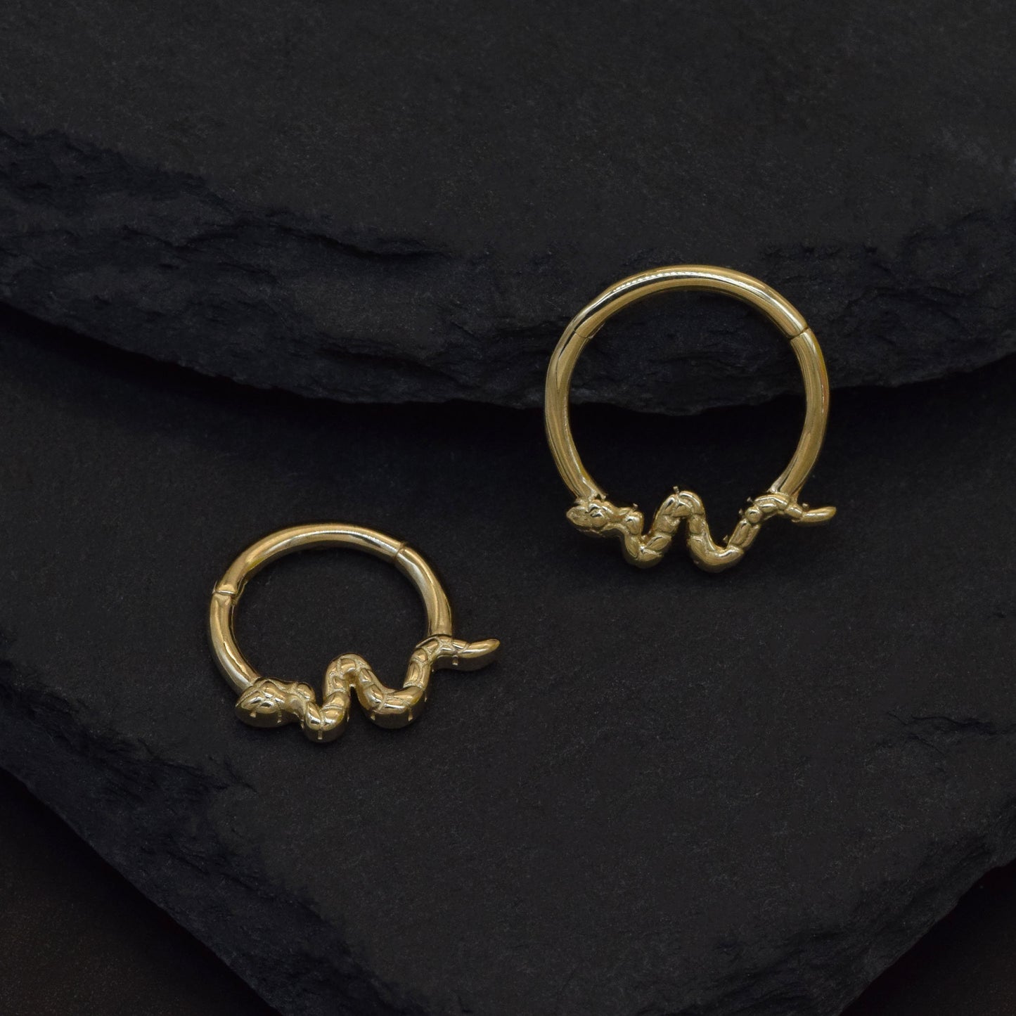 14K Solid Gold Snake Septum Ring Huggie Earring Snake Clicker Hoop Nose Ring Gold Daith Earrings Snake Rook Earring Gift For Her 16g