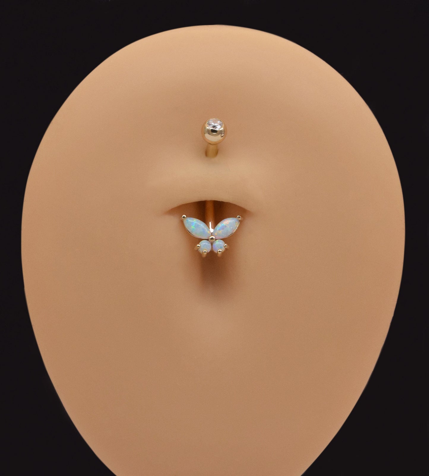 14k Solid Gold Butterfly Belly Button Ring Dainty Opal Navel Piercing Threaded navel Belly Ring Opal Belly Piercing Jewelry 14g