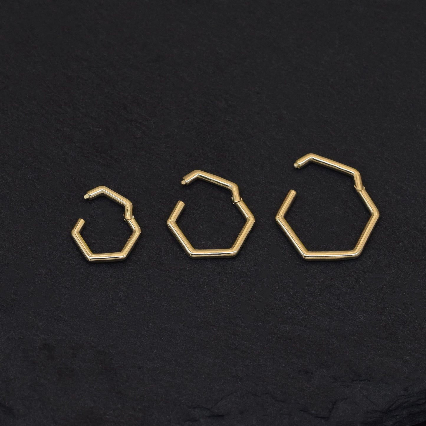 14k Solid Gold Hexagon Septum Hoops Ring Geometric Hoop Earrings Gold Cartilage Clickers Dainty Nose Ring Hexagon Gold Piercing Jewelry 16g