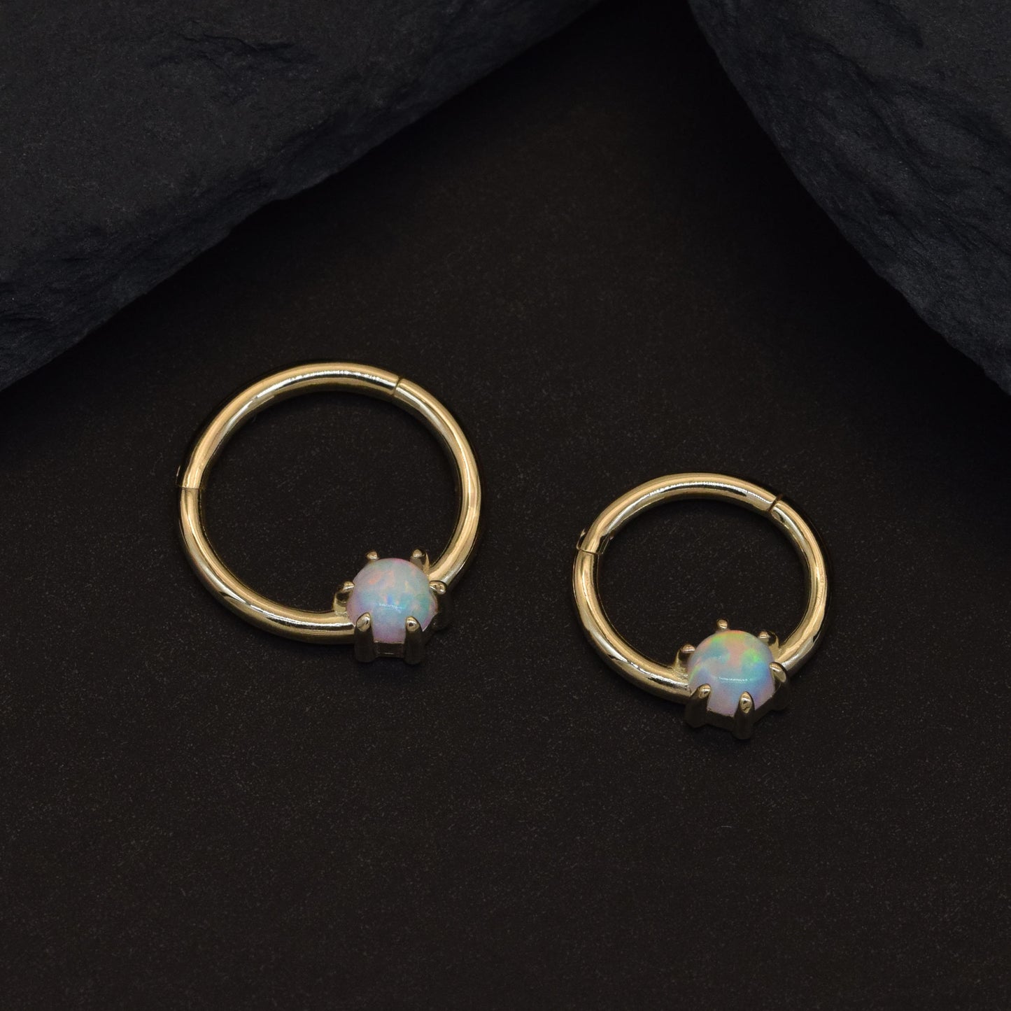 14k Solid Gold Opal Septum Hoop Earring Opal Clicker Piercing Tragus helix Cartilage Daith Conch Good Piercing Opal Septum Nose Ring 16g