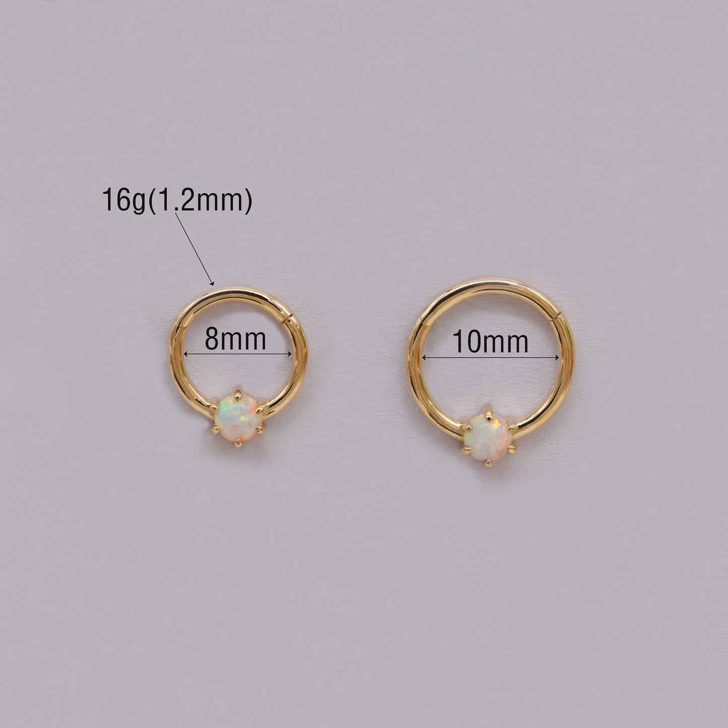 14k Solid Gold Opal Septum Hoop Earring Opal Clicker Piercing Tragus helix Cartilage Daith Conch Good Piercing Opal Septum Nose Ring 16g