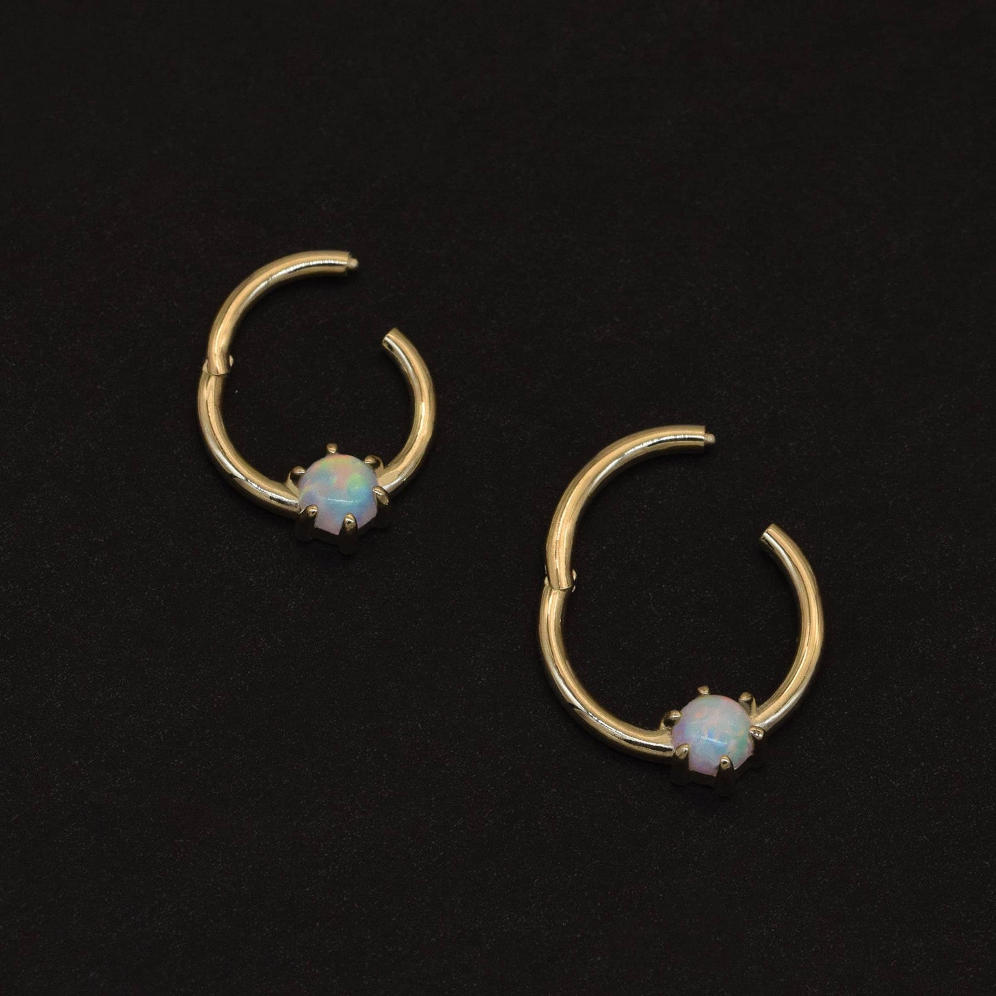 14k Solid Gold Opal Septum Hoop Earring Opal Clicker Piercing Tragus helix Cartilage Daith Conch Good Piercing Opal Septum Nose Ring 16g