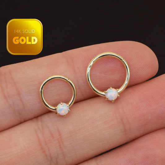 14k Solid Gold Opal Septum Hoop Earring Opal Clicker Piercing Tragus helix Cartilage Daith Conch Good Piercing Opal Septum Nose Ring 16g