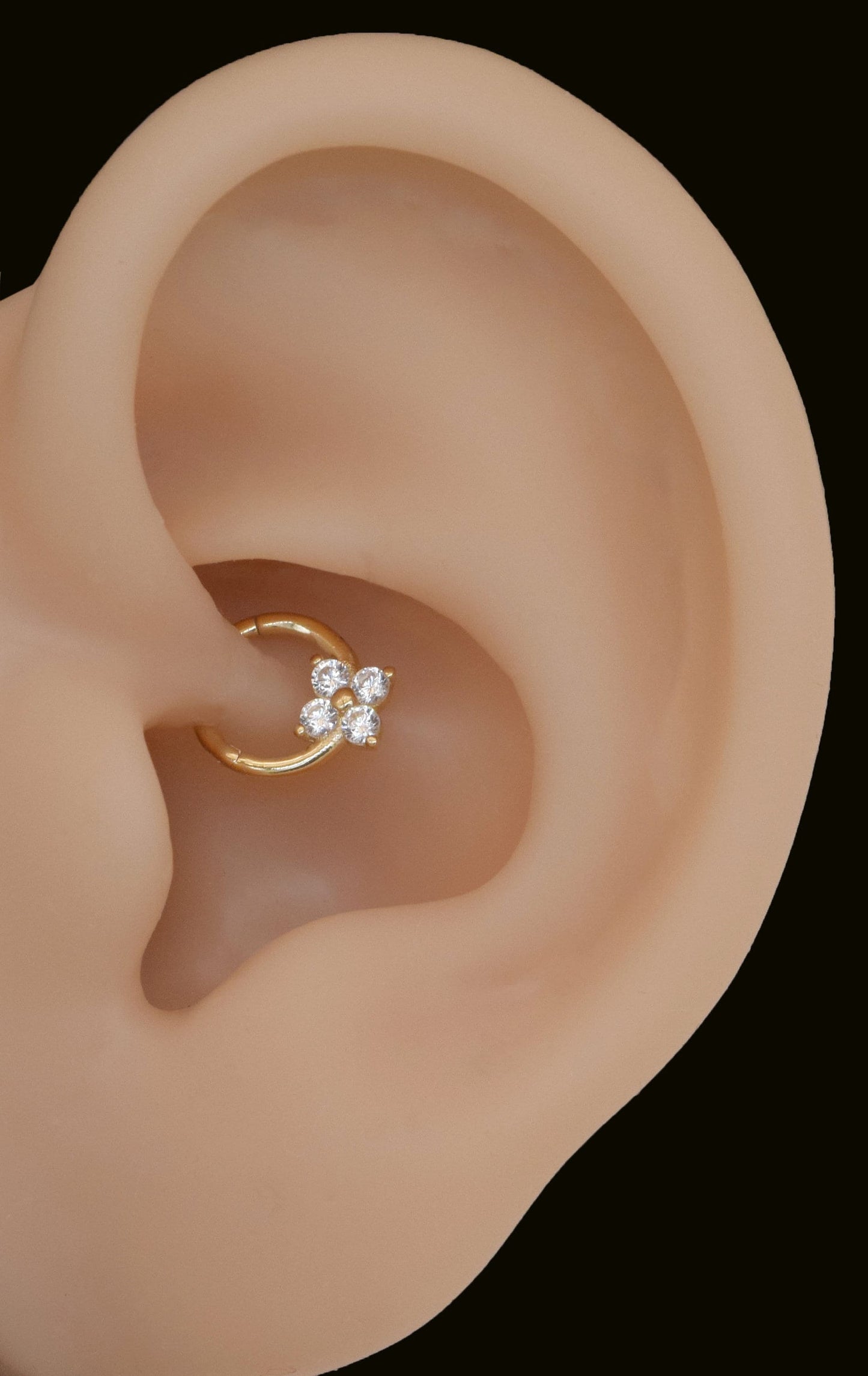 14k Solid Gold Cartilage Flower Hoop Clicker Four Diamond Clicker Diamond Flower Nose Ring CZ Diamond Gold Spetum Hoop Clicker 18g